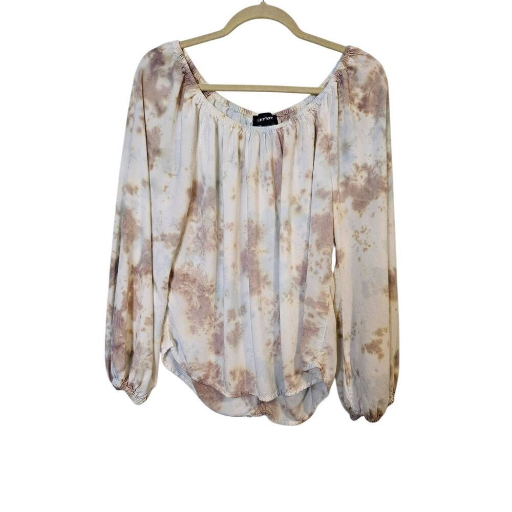 Karen Kane cream with muted tie dye long sleeved blouse. Size L.